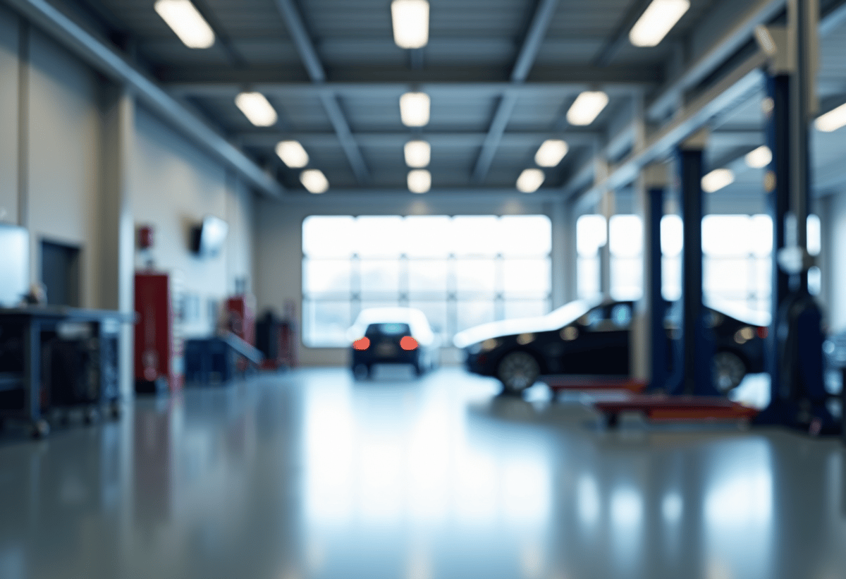 Interior view of 916 Auto Repair shop in Gold River showing European vehicle service bay.