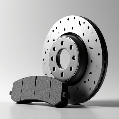 Close-up of new brake pads being installed on a rotor by a certified mechanic in Fair Oaks.