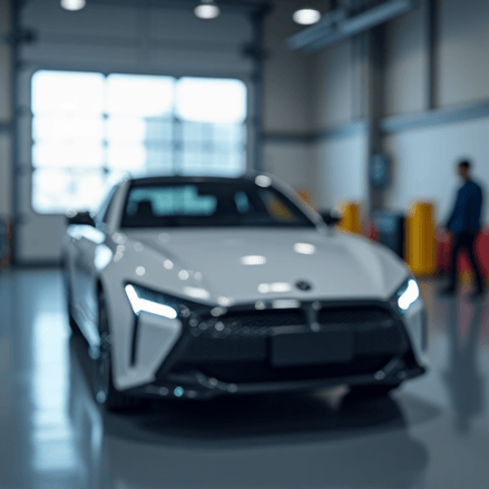 Certified auto technician performing a smog check inspection on a vehicle.